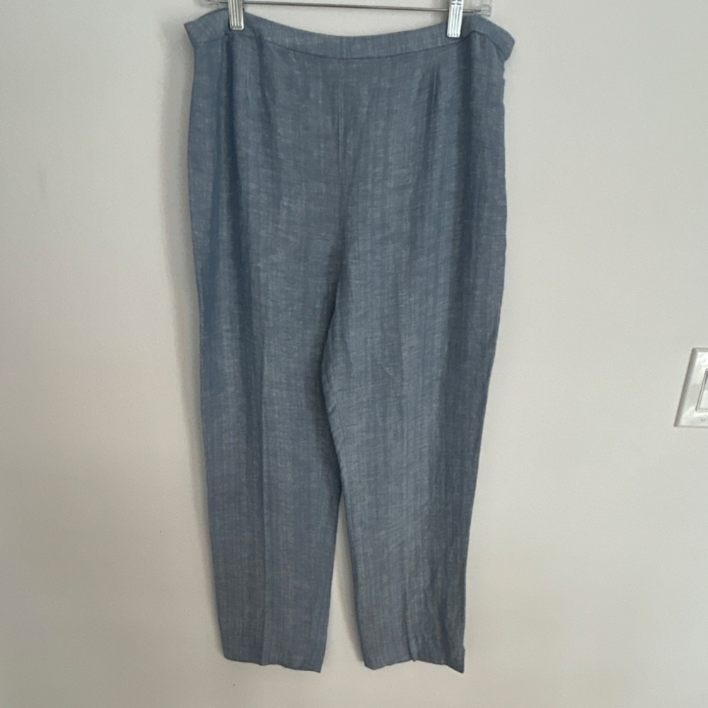 August Silk Dress Pants Blue‎ Linen Rayon Zip Flat Front Straight Women Regular